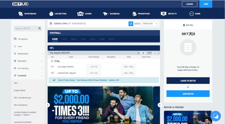 BetUS NFL Live Odds